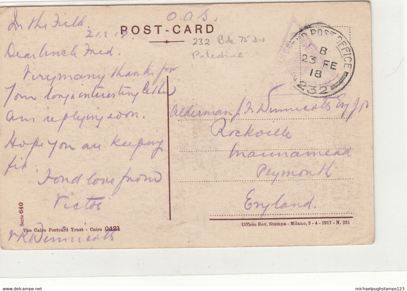 G.B. / Military Mail / Censorship / Palestine / Mosque Postcards - Non Classés