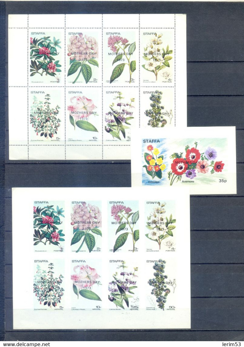 STAFFA SCOTLAND SHEET  PERFORED + IMPERFORED  + BLOCK FLOWERS  OVERPRINT MOTHER DAY 1973     MNH - Altri & Non Classificati