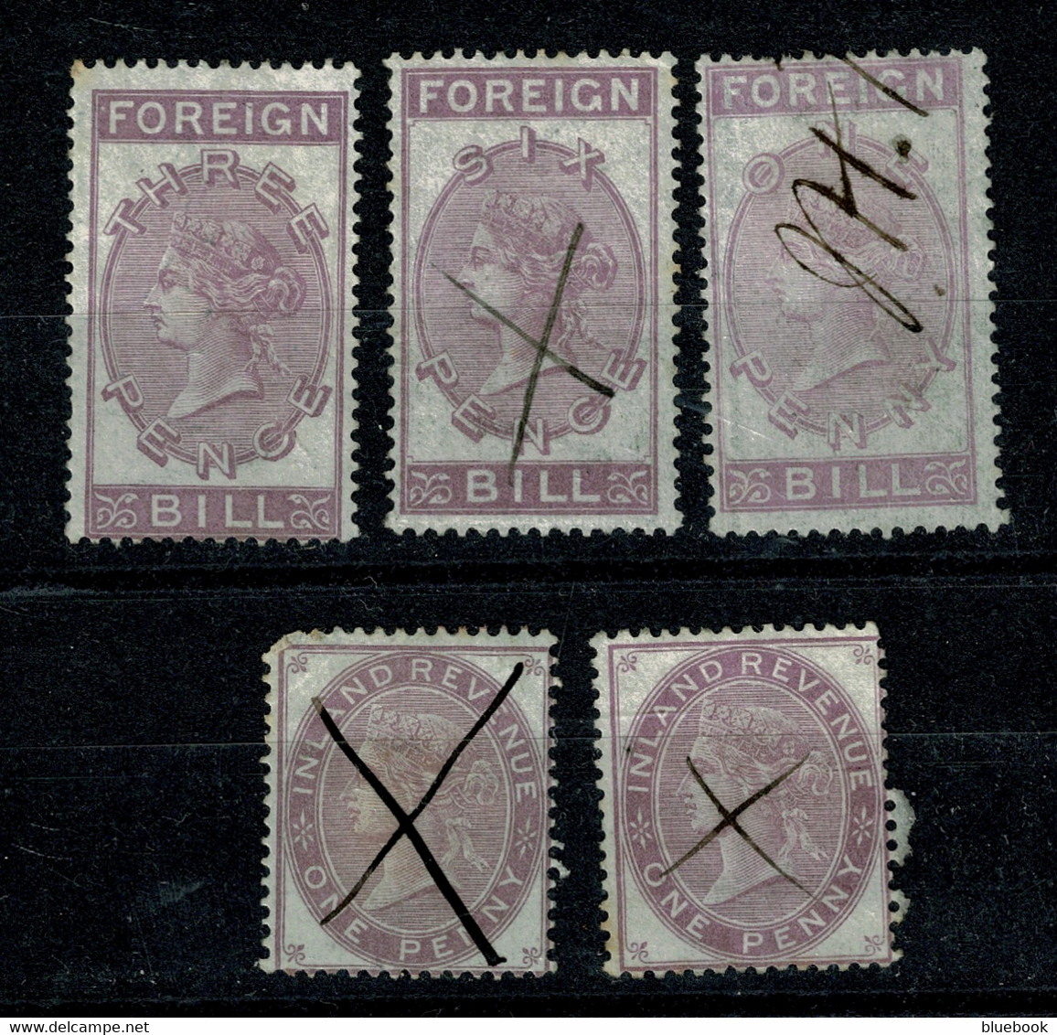 Ref 1535 - GB 5 X Inland Revenue & Foreign Bill Stamps - Revenue Fiscal Cinderella - Fiscale Zegels