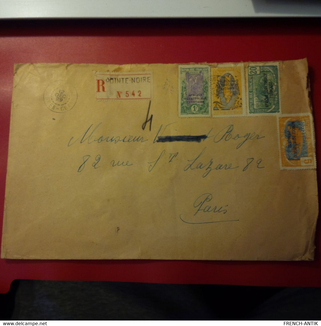 LETTRE RECOMMANDE POINTE NOIRE POUR PARIS TIMBRE SURCHARGE 1929 - Lettres & Documents