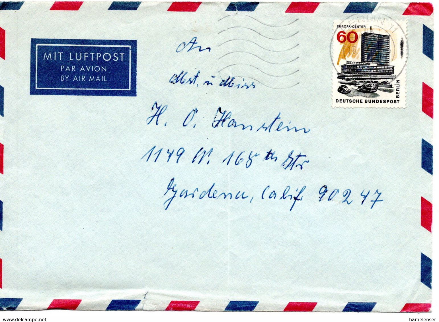 57365 - Berlin - 1965 - 60Pfg. Neu-Berlin EF A LpBf BERLIN -> Gardener, CA (USA) - Storia Postale