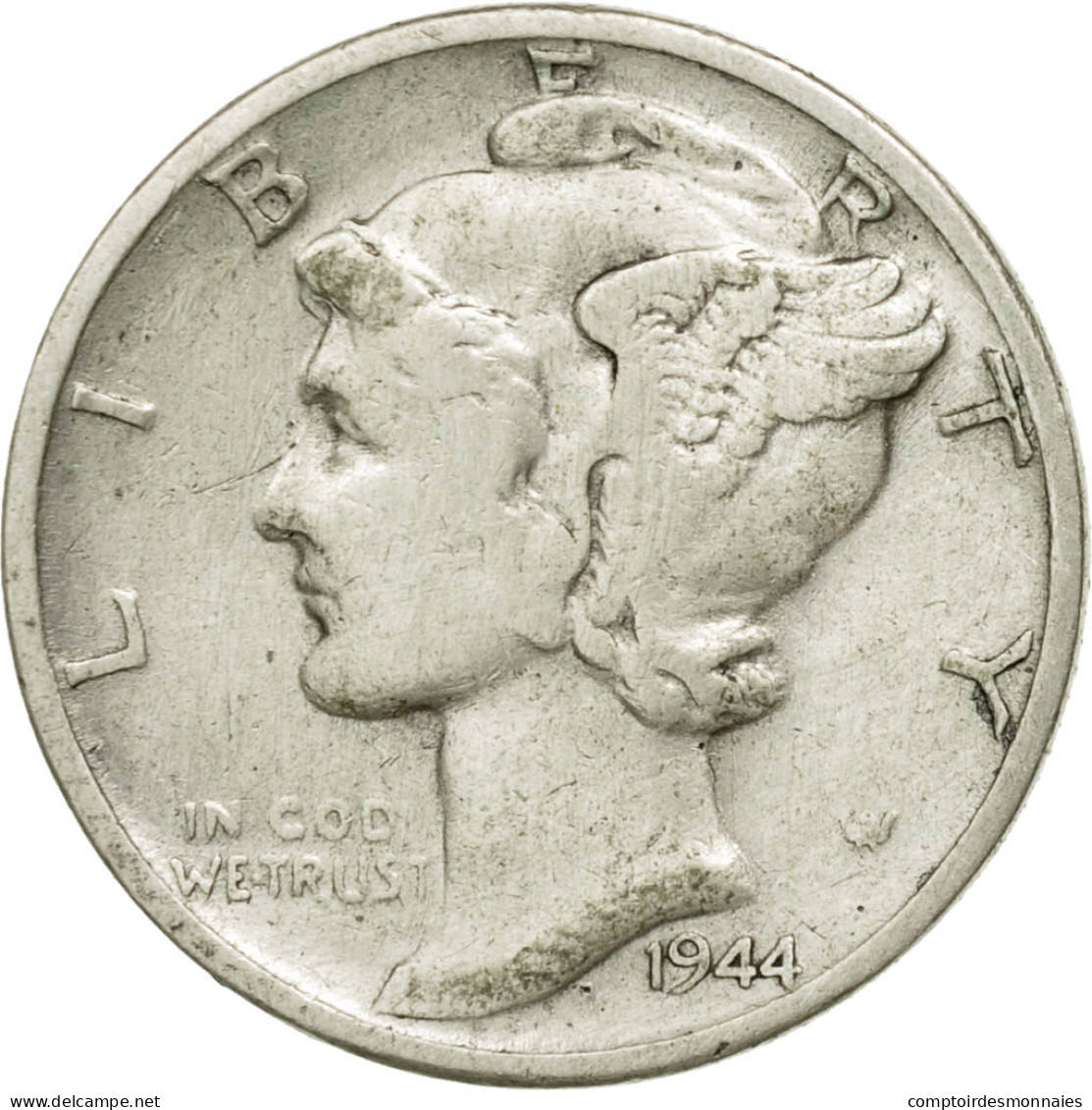 Monnaie, États-Unis, Mercury Dime, Dime, 1944, U.S. Mint, Philadelphie, TB - 1916-1945: Mercury (Mercure)