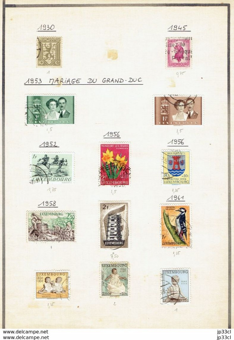 Petite collection de +/- 90 anciens timbres (o) du Grand Duché de Luxembourg avec +/- 120 timbres en double ou non triés