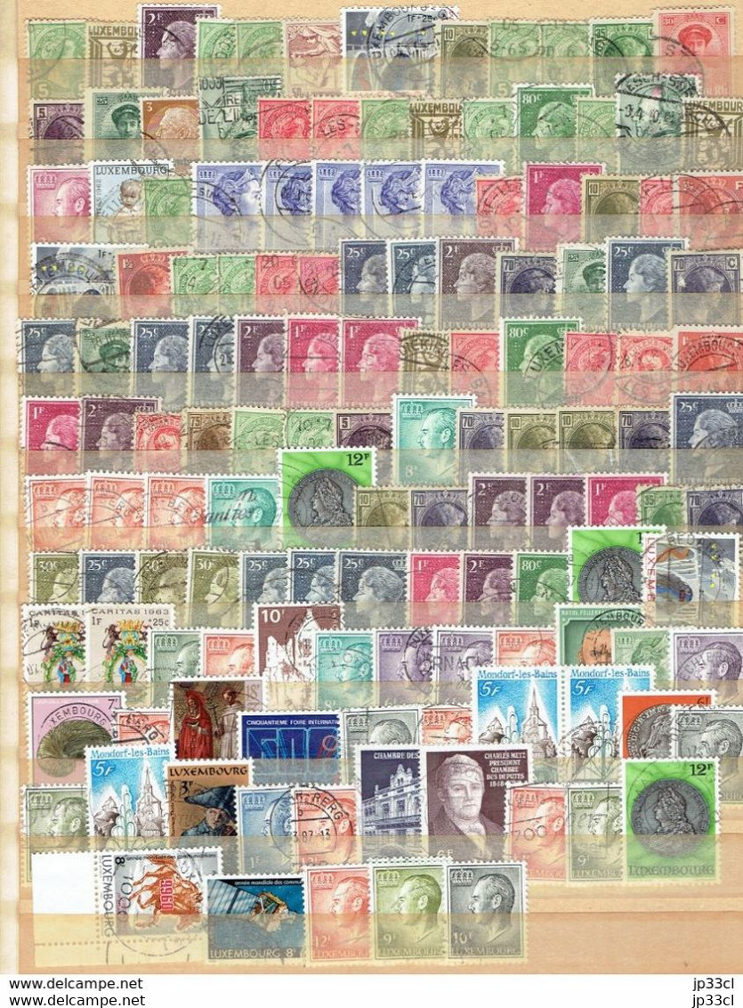 Petite collection de +/- 90 anciens timbres (o) du Grand Duché de Luxembourg avec +/- 120 timbres en double ou non triés