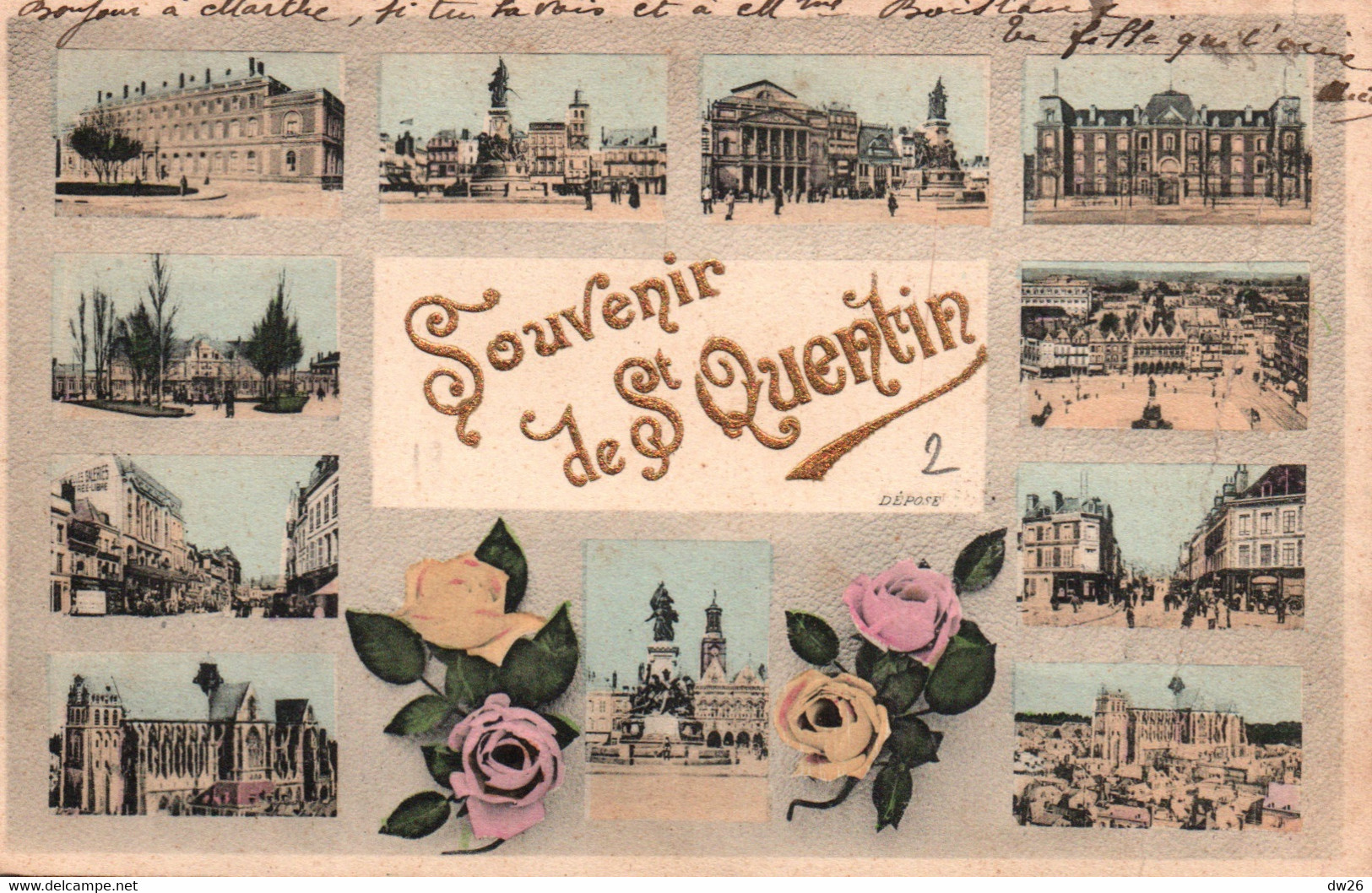 Souvenir De St Saint-Quentin (Aisne) Multivues - Carte Fantaisie Gaufrée Et Colorisée - Souvenir De...