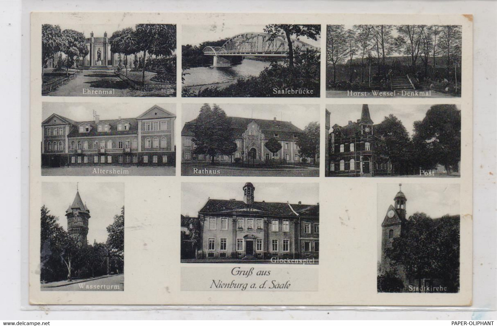 0-4352 NIENBURG / Saale, Ehrenmal, Horst - Wessel - Denkmal, Post, Rathaus, Altersheim.....1938 - Bernburg (Saale)