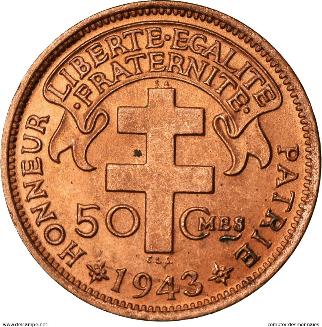 Monnaie, Cameroun, 50 Centimes, 1943, Pretoria, SPL, Bronze, KM:6 - Cameroun