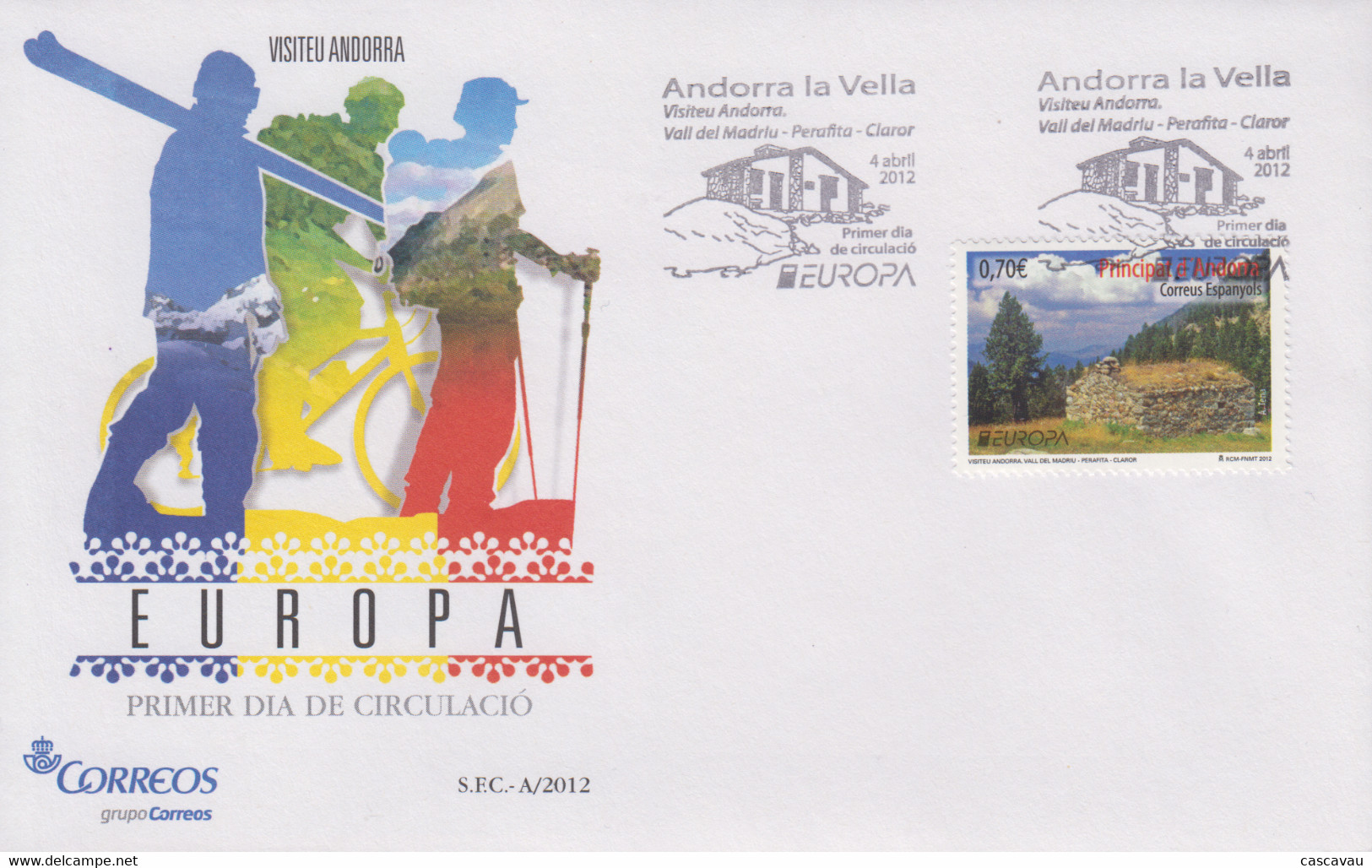 Enveloppe  FDC  1er   Jour    ANDORRE   ANDORRA    Bureaux  Espagnols   Tourisme   EUROPA    2012 - 2012