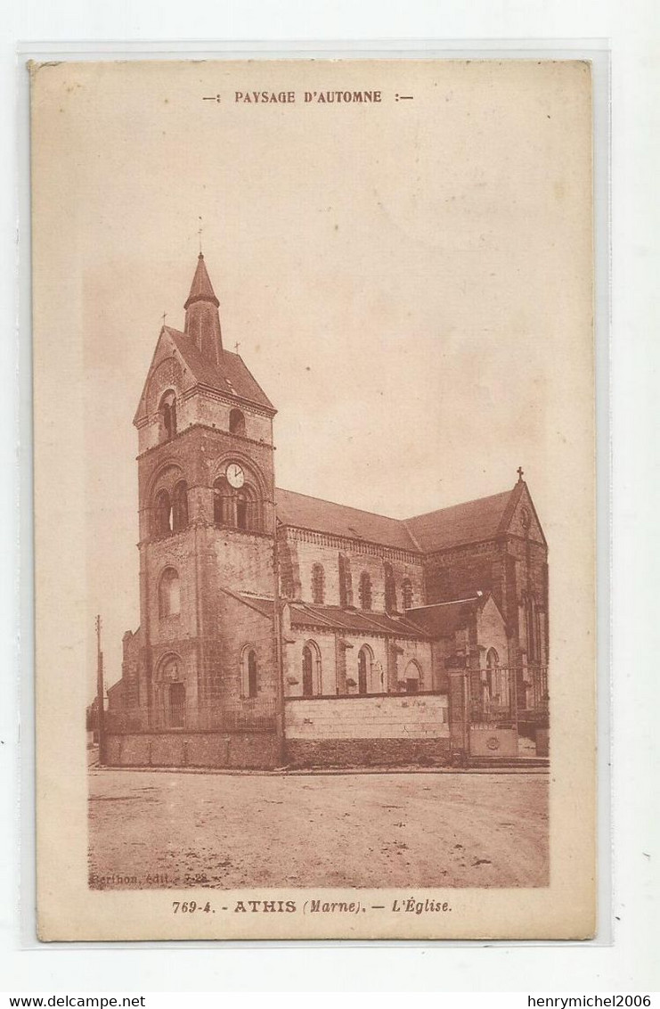 51 Marne Athis L'église Paysage D'automne 1931 - Autres & Non Classés