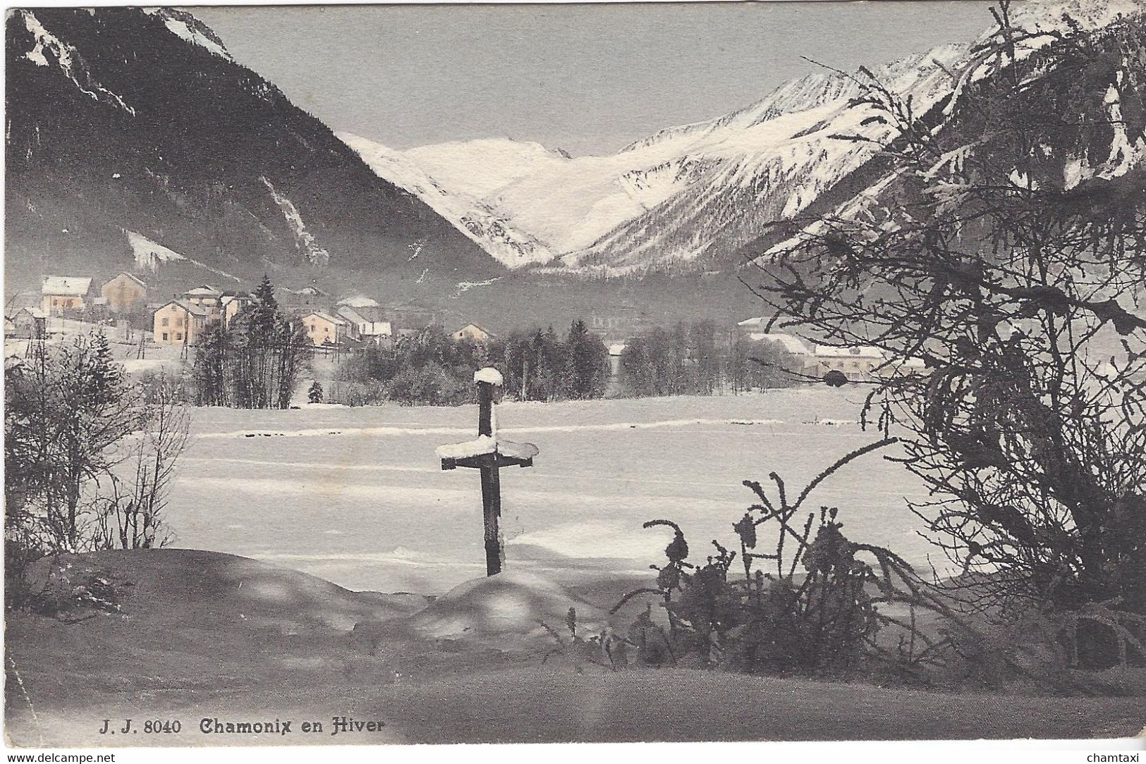 74 CHAMONIX MONT BLANC EN HIVER CARTE COLORISEE TAMPON FERROVIAIRE CHAMONIX AU FAYET Editeur JULLIEN FRERES JJ8040 - Chamonix-Mont-Blanc