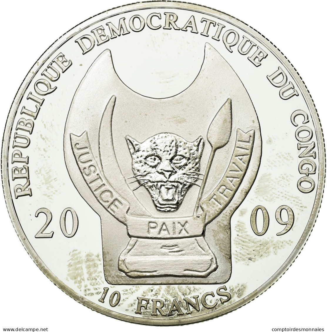 Monnaie, CONGO, DEMOCRATIC REPUBLIC, 10 Francs, 2009, SPL, Silver Plated Copper - Congo (Democratische Republiek 1998)