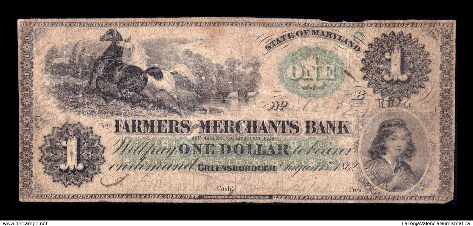 Estados Unidos United States 1 Dollar 1862 Farmers Merchants Bank Greensborough State Of Maryland - Maryland