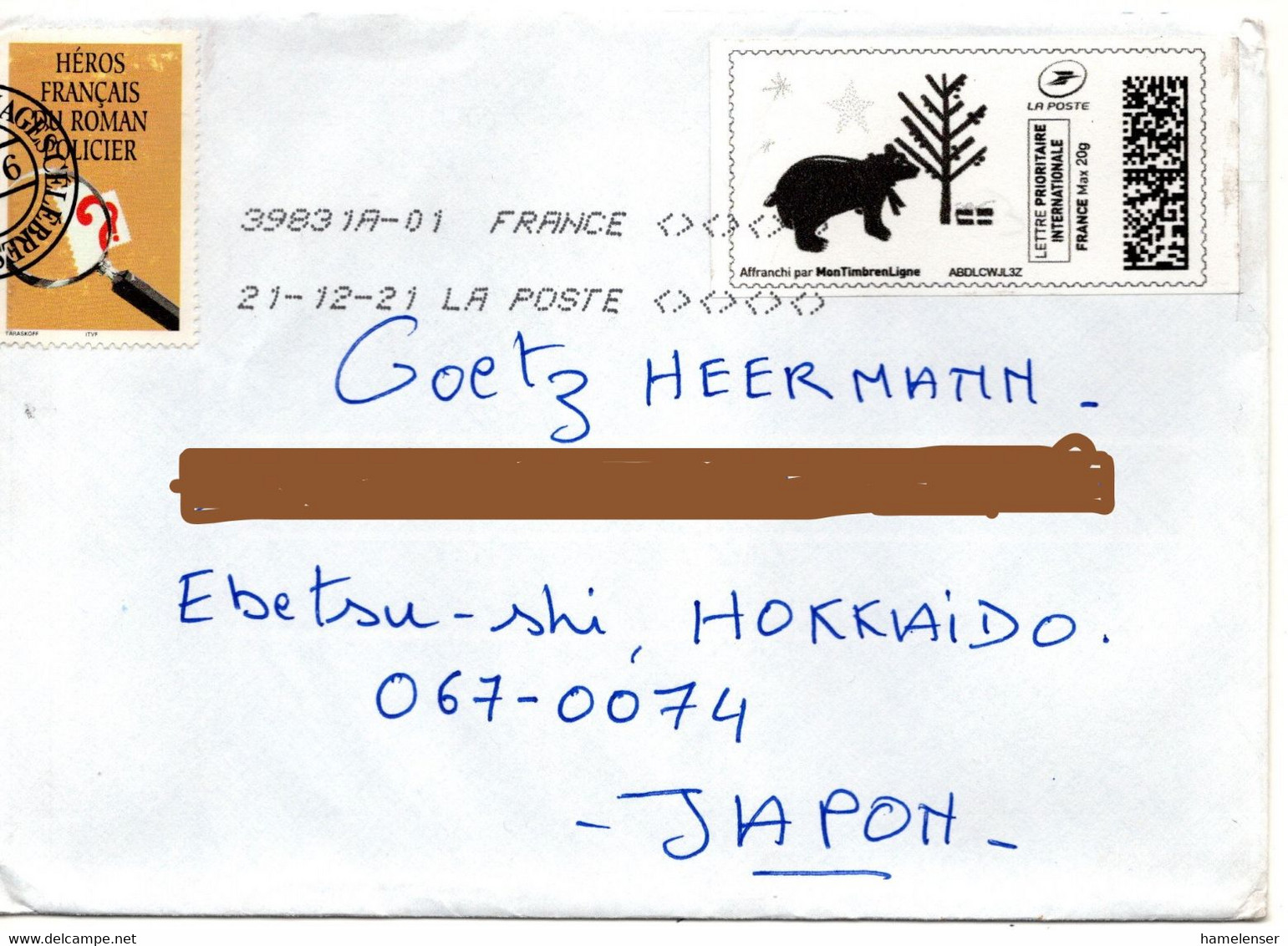 57408 - Frankreich - 2021 - Personalisierte Internetmarke EF A Bf 39831A -> Japan - Sonstige & Ohne Zuordnung