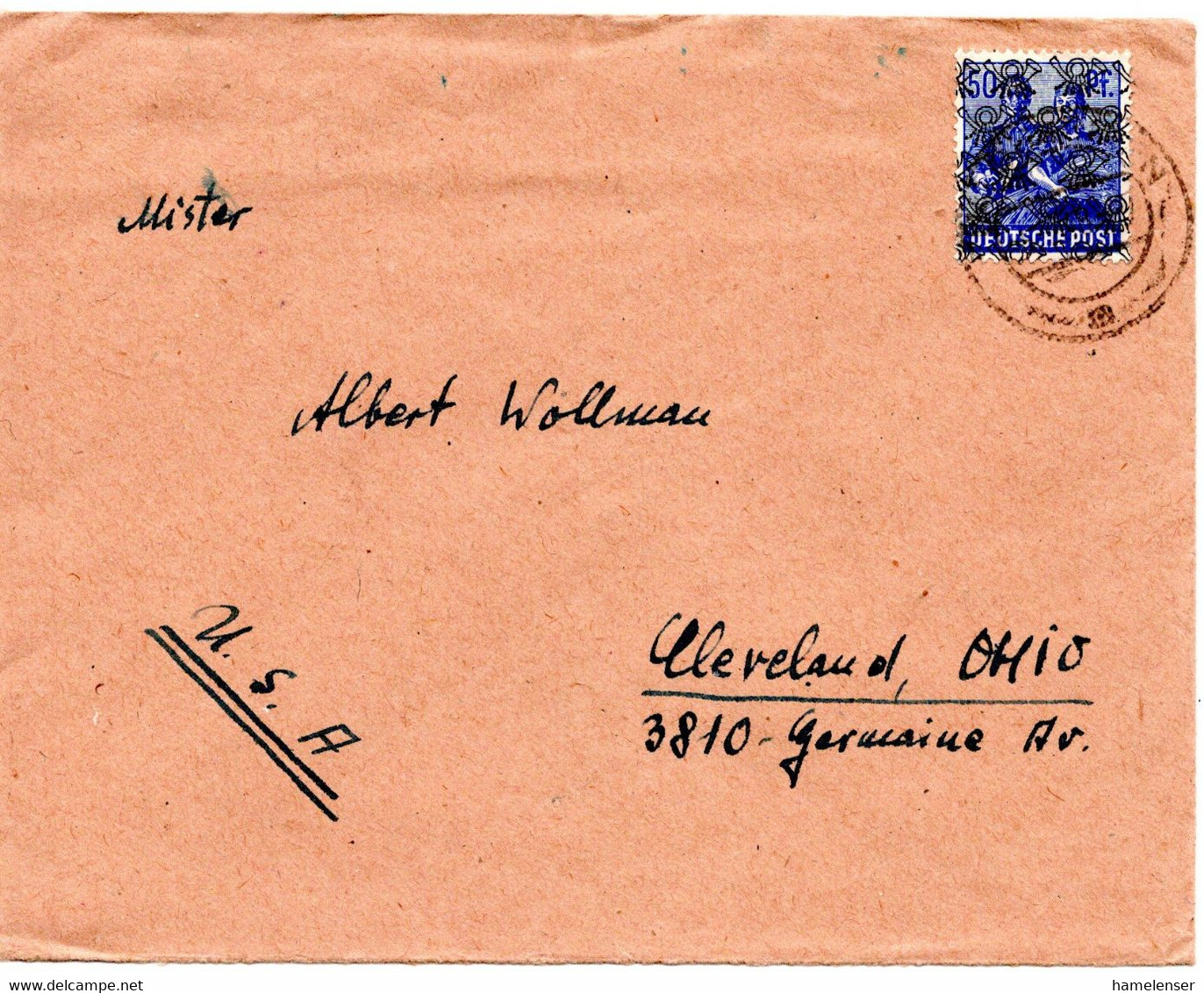 57409 - Bizone - 1948 - 50Pfg. Netzaufdruck EF A Bf OEHRINGEN -> Cleveland, OH (USA) - Otros & Sin Clasificación