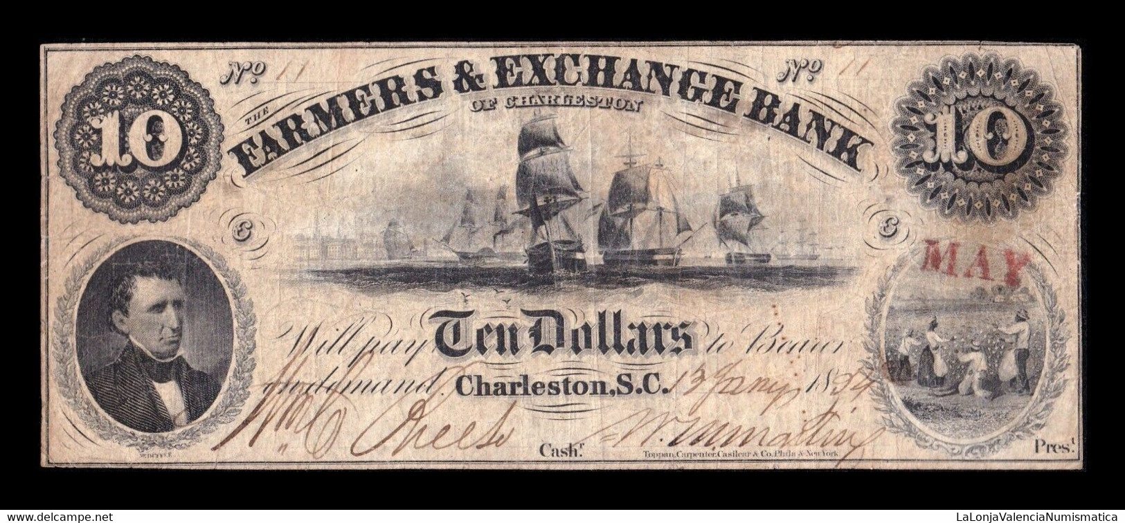 Estados Unidos United States 10 Dollars 1894 Farmers Exchange Bank Of Charleston - South Carolina