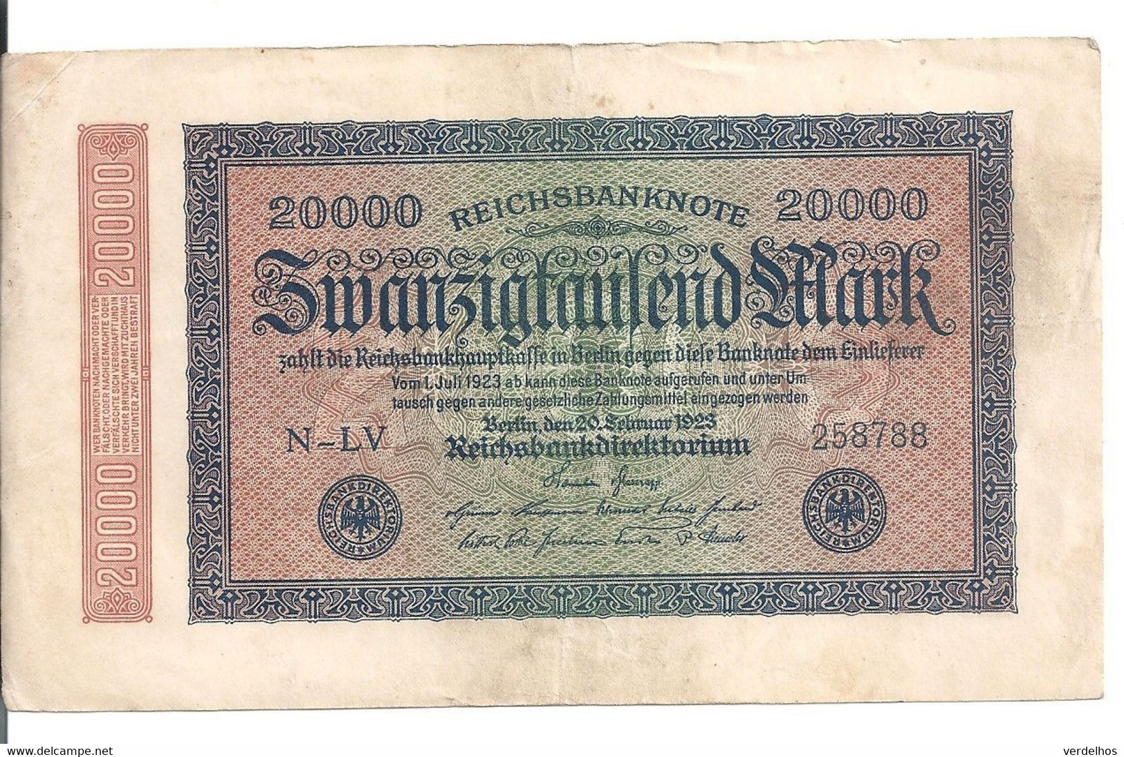 ALLEMAGNE 20000 MARK 1923 VF+ P 85 - 20.000 Mark