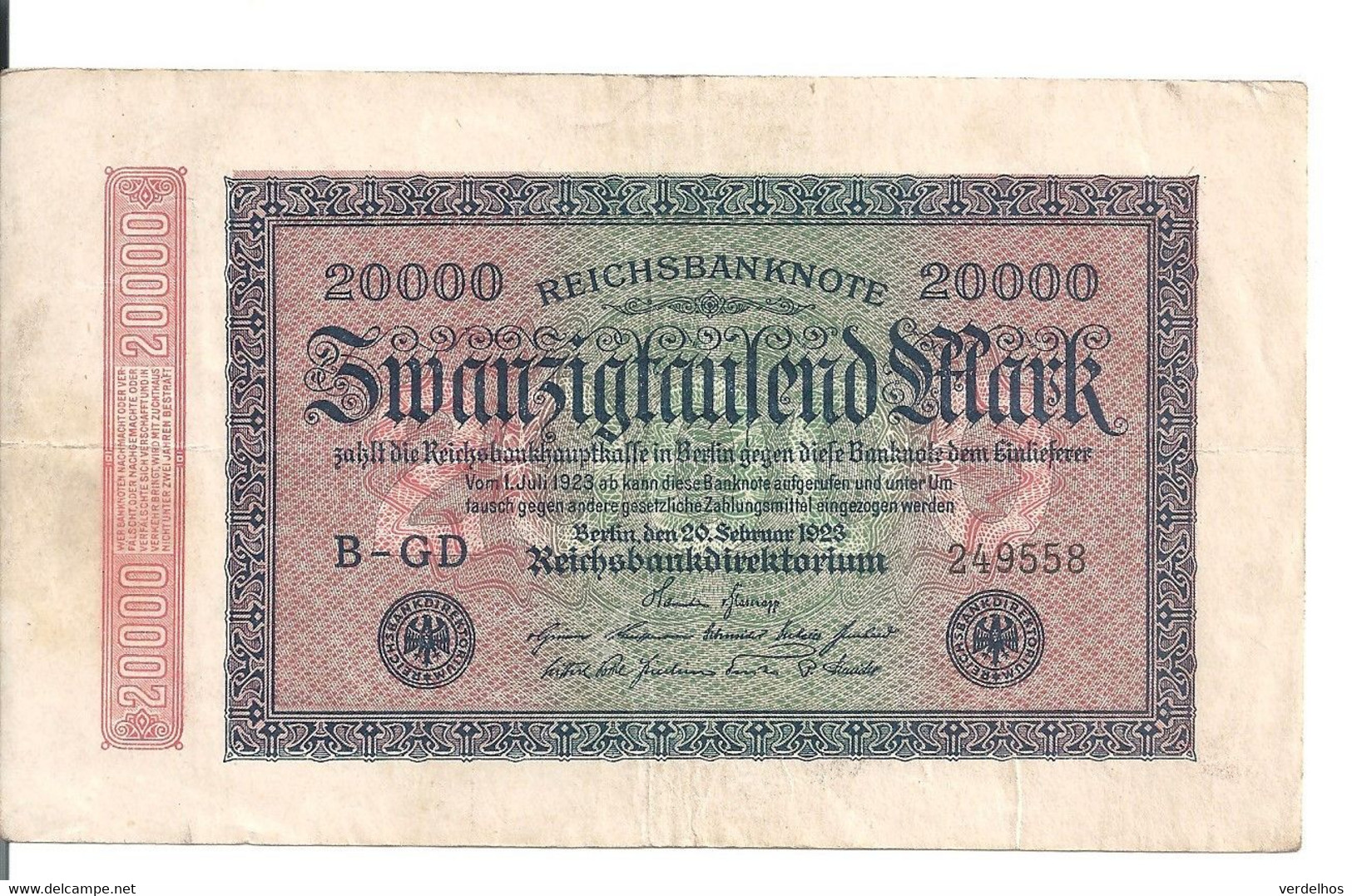 ALLEMAGNE 20000 MARK 1923 VF+ P 85 - 20.000 Mark