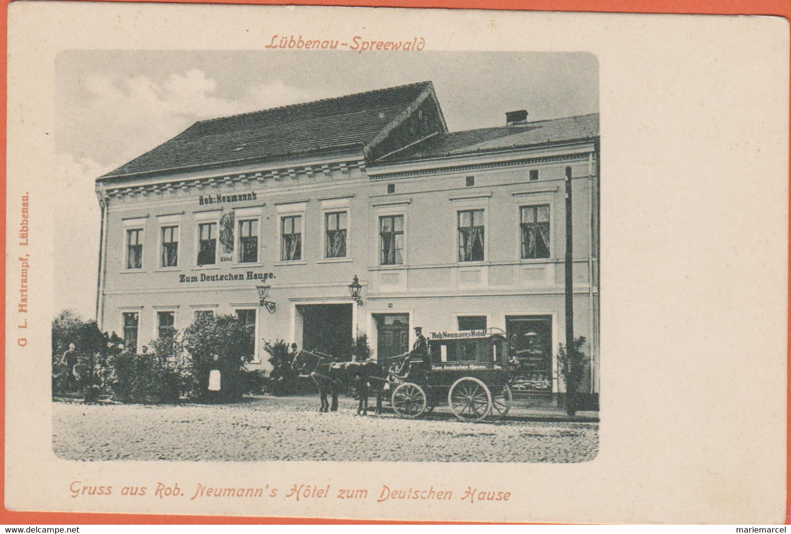 ALLEMAGNE - LÜBBENAU SPREEWALD - GRUSS AUS ROB. NEUMANN'S-HÔTEL ZUM DEUTSCHEN HAUSE-Calèche-PRÉCURSEUR - Luebbenau