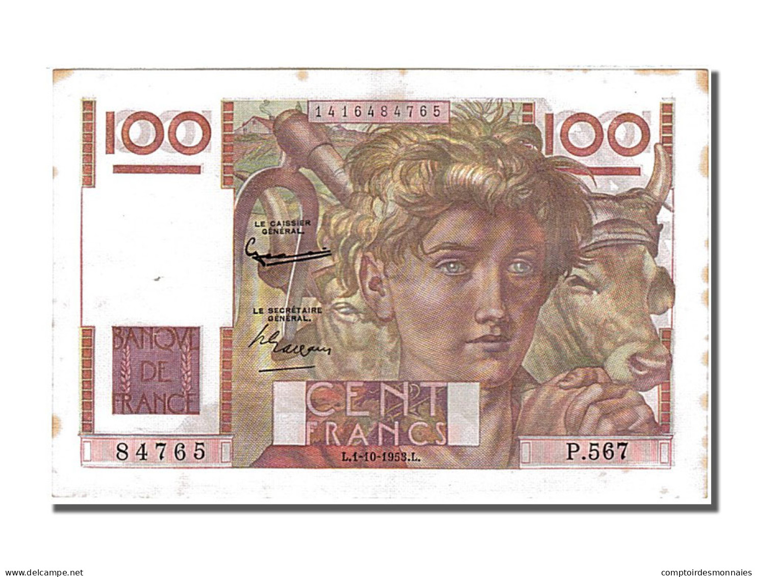 Billet, France, 100 Francs, 100 F 1945-1954 ''Jeune Paysan'', 1953, 1953-10-01 - 100 F 1945-1954 ''Jeune Paysan''