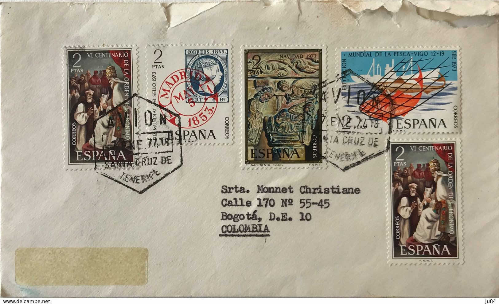 Espagne - Santa Cruz De Tenerife - Lettre Avion Pour Bogota (Colombie) - Très Bel Affranchissement - 1974 - Used Stamps