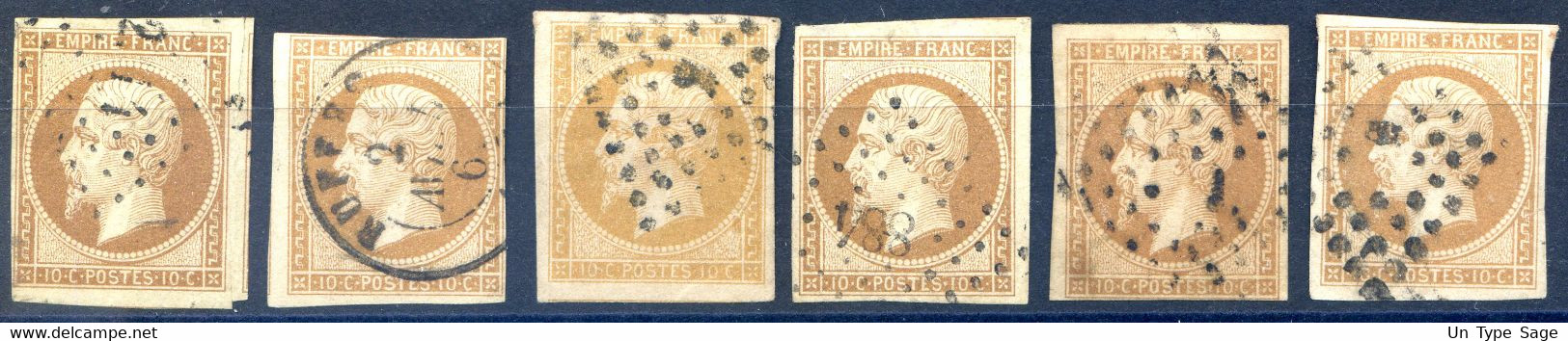 France N°13A - Lot De 6 Oblitérés - Teintes - (F2005) - 1853-1860 Napoléon III.