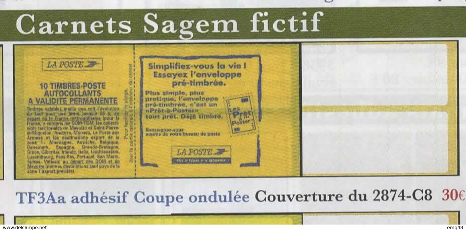 MAV 401 : UN CARNET  NUMEROTE : Référence N° 2874-C8 : Timbres Non Imprimés - Très Rare Ainsi Avec Numéro. - Carnets