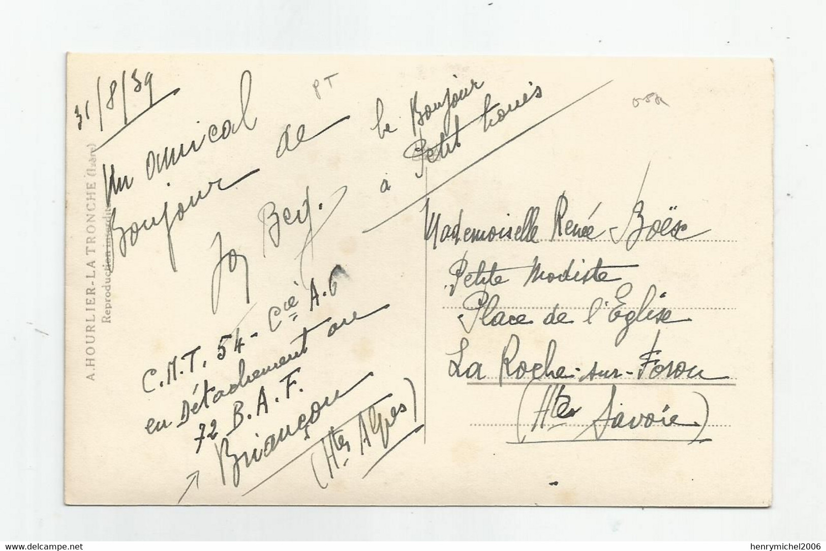 05 Hautes Alpes écrit Du Cmt 54 Cie Ag Détachement 72 Baf ( Bataillon Alpin De Forteresse ) Briançon 1939 Du Lautaret - Guerre De 1939-45