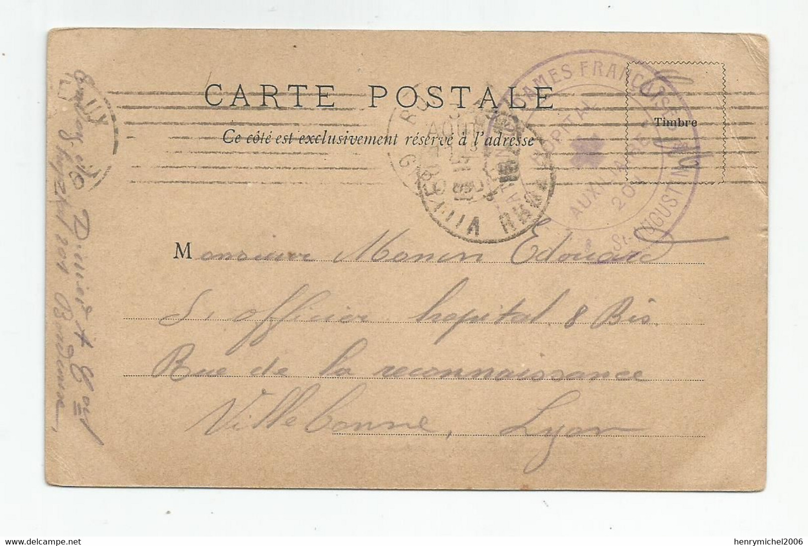 Marcophilie Royan 17 - Cachet Hopital Auxiliaire 201 Dames De France Croix Rouge St Augustin 1915 - Guerre De 1914-18