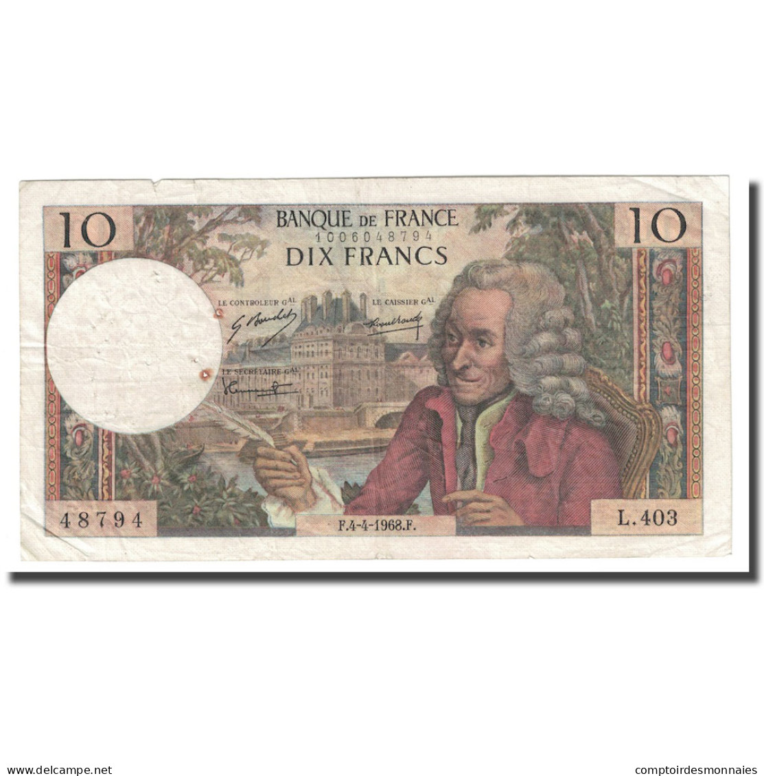 France, 10 Francs, Voltaire, 1968, 1968-04-04, TTB, Fayette:62.32, KM:147c - 10 F 1963-1973 ''Voltaire''