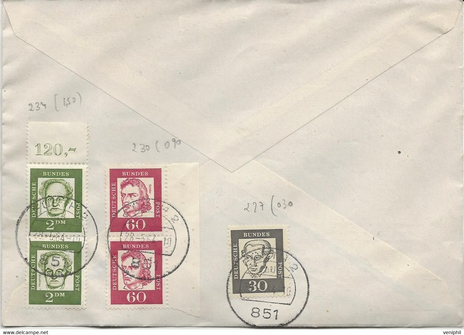 LETTRE AFFRANCHIE N° 102 X10 + N° 227+N° 230 X 2 +N° 233 + N° 234 X2  -ANNEE 1964 - Storia Postale