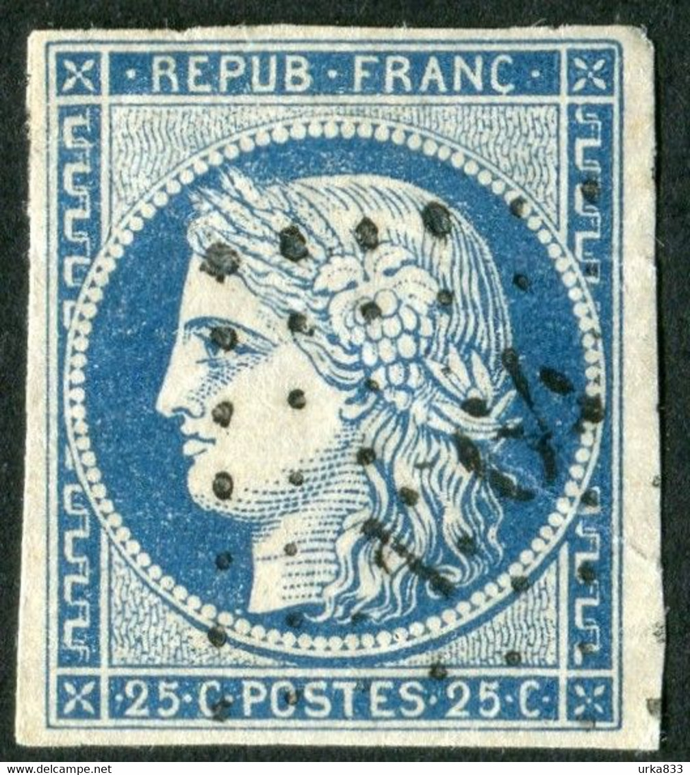 Timbre N°4 Cérès 25c Bleu Oblitération Losange PC - 1849-1850 Cérès