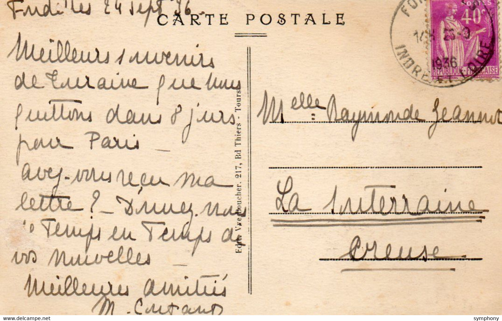 37. CPA - FONDETTES - Gannay - Vue Générale - 1936 - Scan Du Verso - - Fondettes
