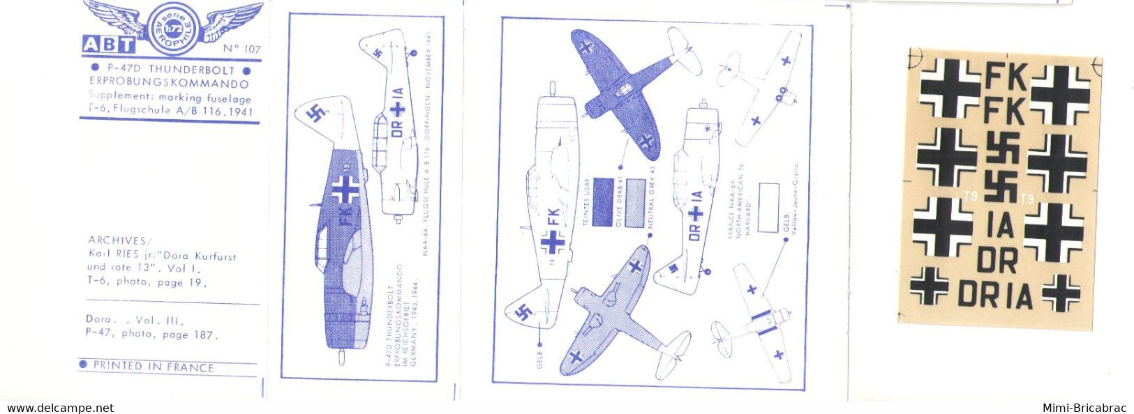 ABT422 Très Rare Décal Années 60/70 ABT : 1/72e LUFTWAFFE P-47D THUNDERBOLT CAPTURé  Tel Que Sur La Photo Ni + Ni - - Décals