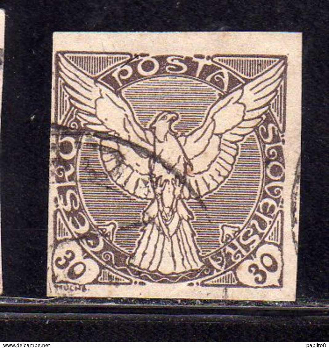 CZECHOSLOVAKIA CESKA CECOSLOVACCHIA 1918 1920 NEWSPAPER STAMPS WINDHOVER 30h USED USATO OBLITERE' - Zeitungsmarken