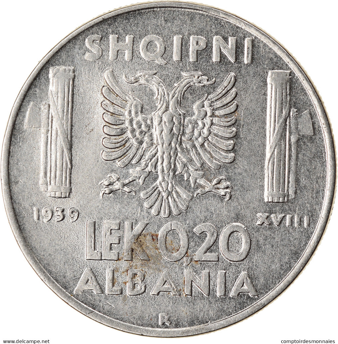 Monnaie, Albania, Vittorio Emanuele III, 0.20 Lek, 1939, Rome, TTB+, Stainless - Albanien