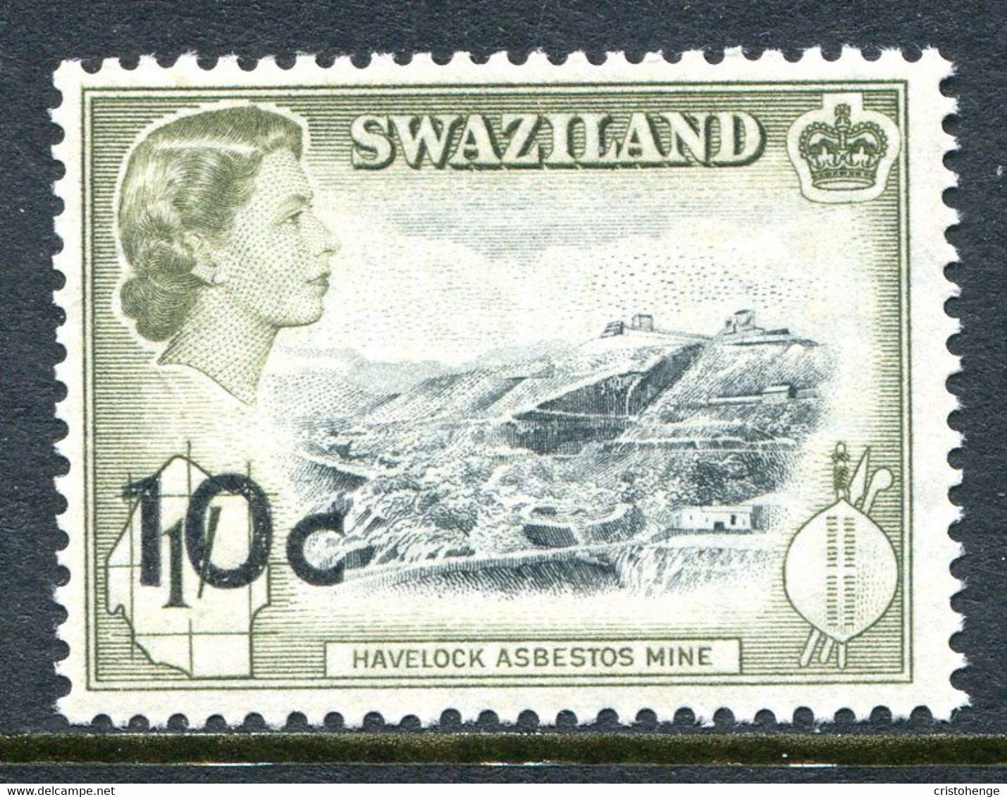 Swaziland 1961 Pictorials - Surcharges - 10c On 1/- Asbestos Mine MNH (SG 73) - Swaziland (...-1967)