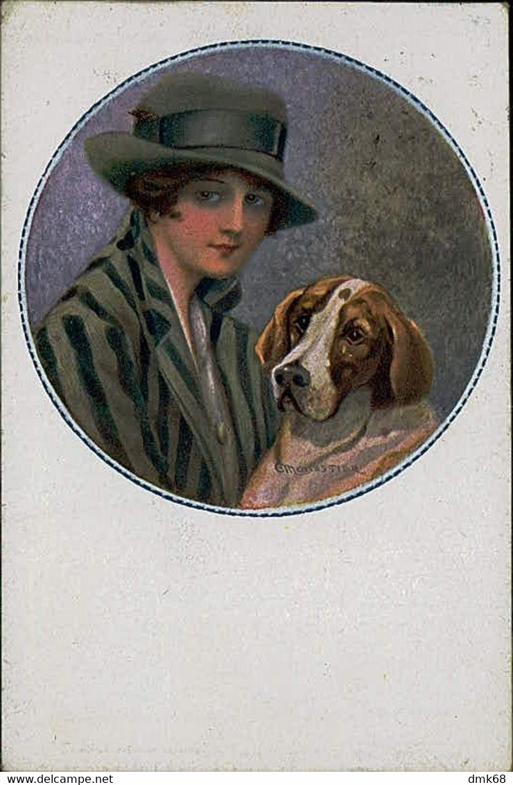 MONESTIER SIGNED 1910s POSTCARD - WOMAN & DOG - N.36/5 ( 2793/3) - Monestier, C.