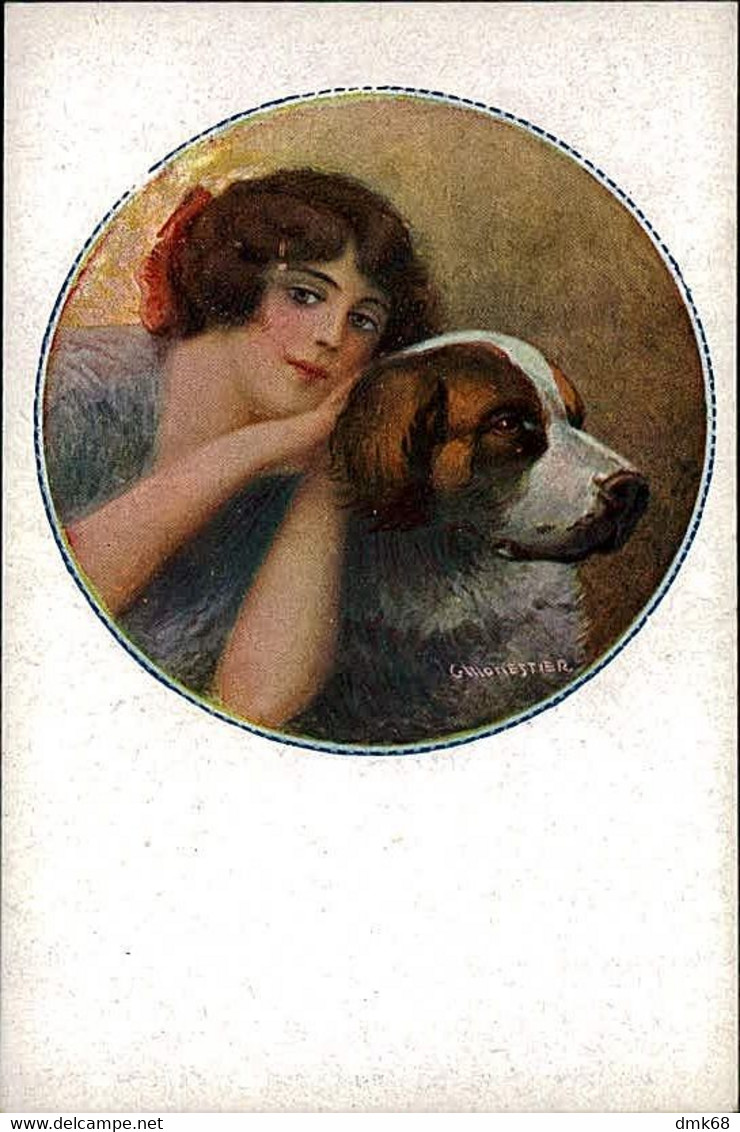 MONESTIER SIGNED 1910s POSTCARD - WOMAN & DOG - N.36/3 ( 2794) - Monestier, C.