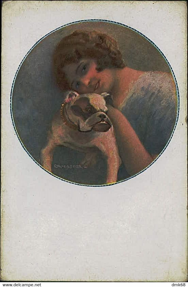 MONESTIER SIGNED 1910s POSTCARD - WOMAN & DOG - N.36/4 ( 2795) - Monestier, C.