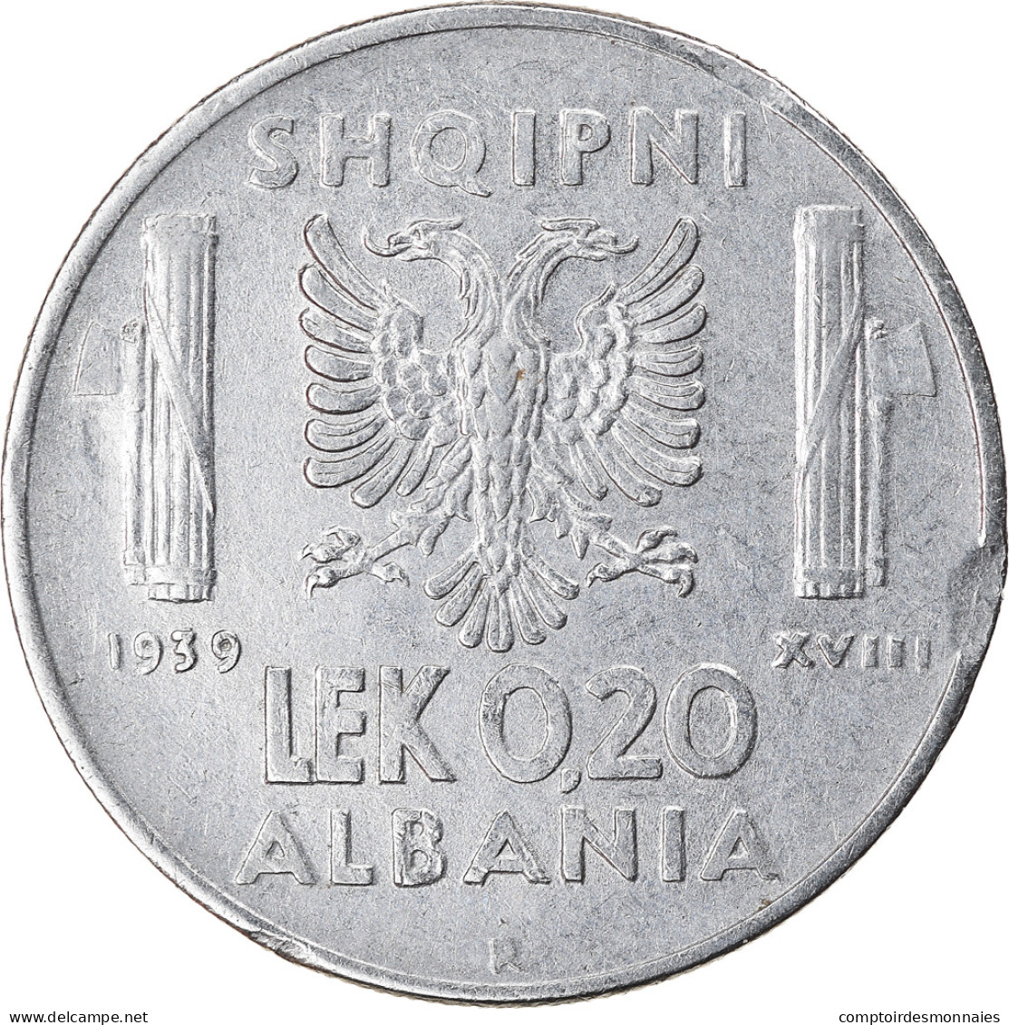Monnaie, Albania, Vittorio Emanuele III, 0.20 Lek, 1939, Rome, TTB, Stainless - Albania