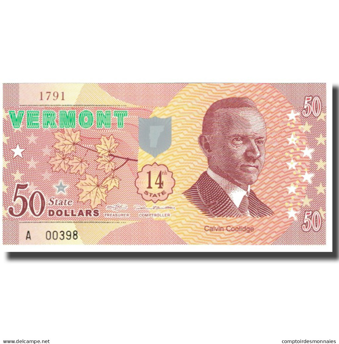 Billet, États-Unis, 50 Dollars, VERMONT, NEUF - A Identifier