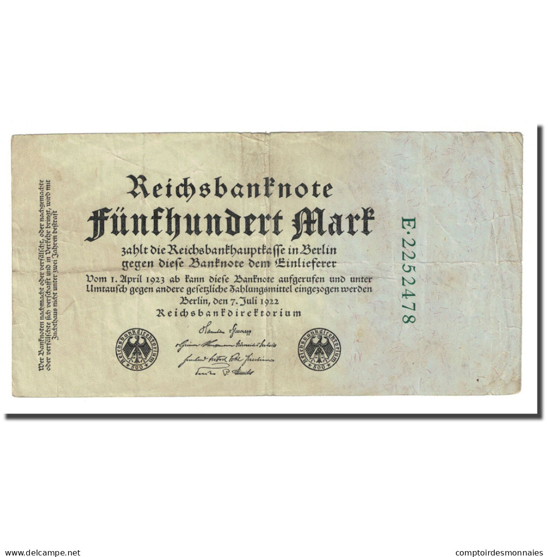 Billet, Allemagne, 500 Mark, 1922-07-07, KM:74b, TB - 500 Mark