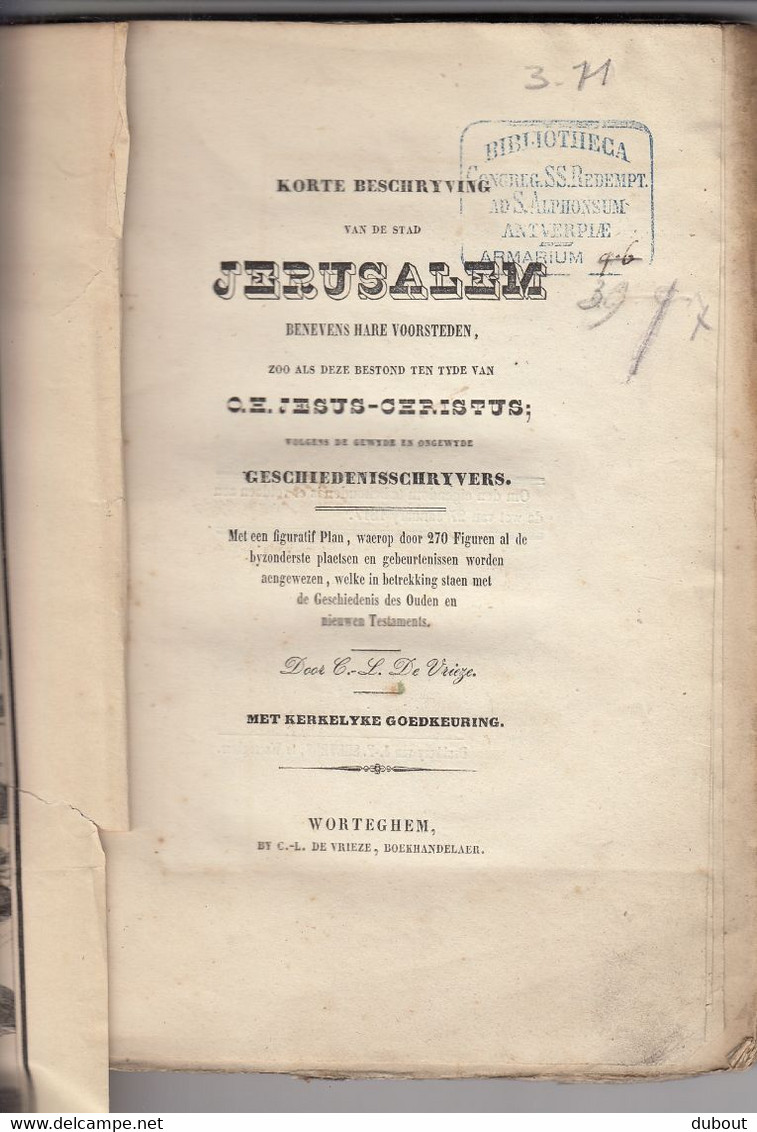 Korte Beschrijving Jerusalem - C.-L. De Vrieze - Met Figuratief Plan, Boekhandelaar C.-L. Devrieze Wortegem! (V930) - Oud