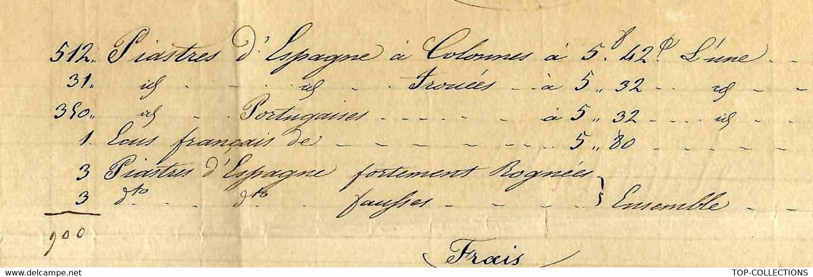 1833  NAVIGATION  NEGOCE MARITIME  BANQUE ST LOUIS  Sénégal NAVIRE LA NORA ARGENT PIASTRES Espagne & Portugal - Documents Historiques