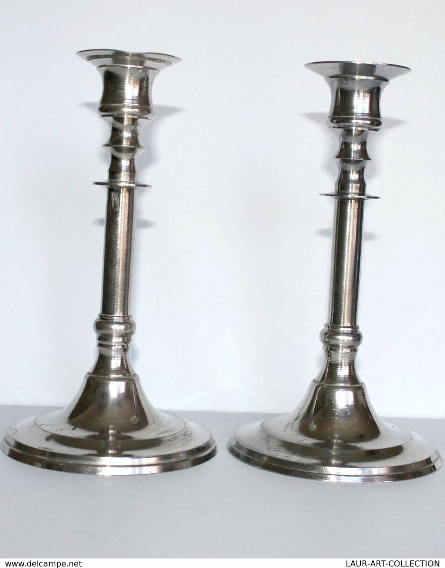 JOLIE ANCIENNE PAIRE DE BOUGEOIR, FLAMBEAU EN METAL ARGENTÉ - STYLE LOUIS XV - 19x10cm         (1502.3) - Candeleros, Candelabros Y Palmatorias