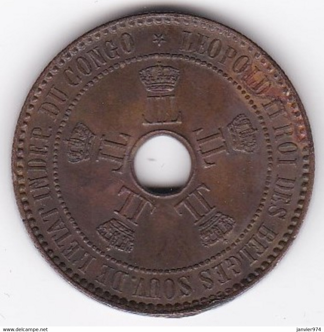 Congo-Belge. 5 Centimes 1894,  Leopold II, En Cuivre , KM# 3 - 1885-1909: Leopold II