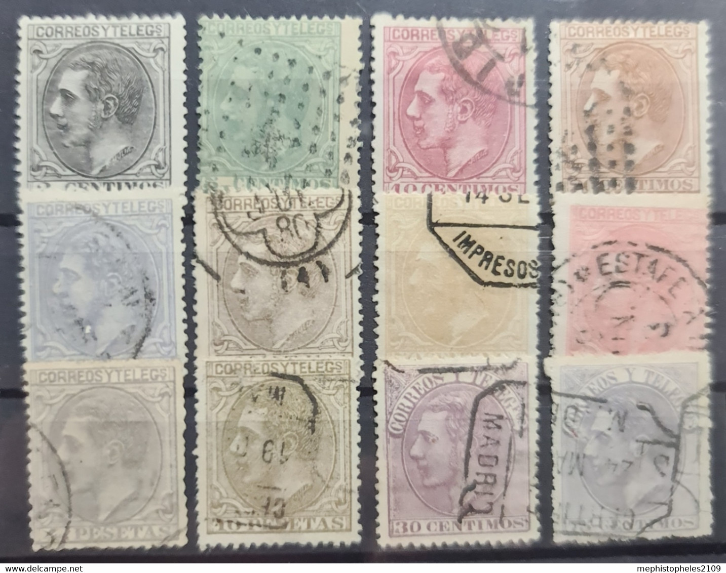 SPAIN 1879 - Canceled - Sc# 242-251, 353, 354 - Used Stamps