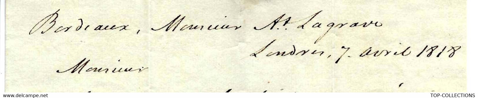 1818 PROTESTANTISME NECKER  COMPAGNIE DES INDES  COMMERCE NEGOCE INTERNATIONAL  Par James Bourdieu & Sons à Londres - Historische Documenten