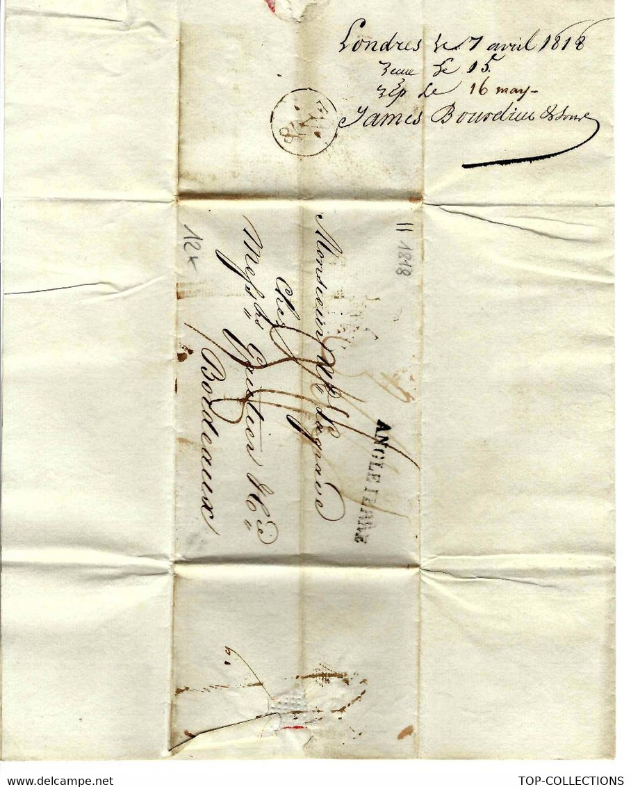 1818 PROTESTANTISME NECKER  COMPAGNIE DES INDES  COMMERCE NEGOCE INTERNATIONAL  par James Bourdieu & Sons à Londres