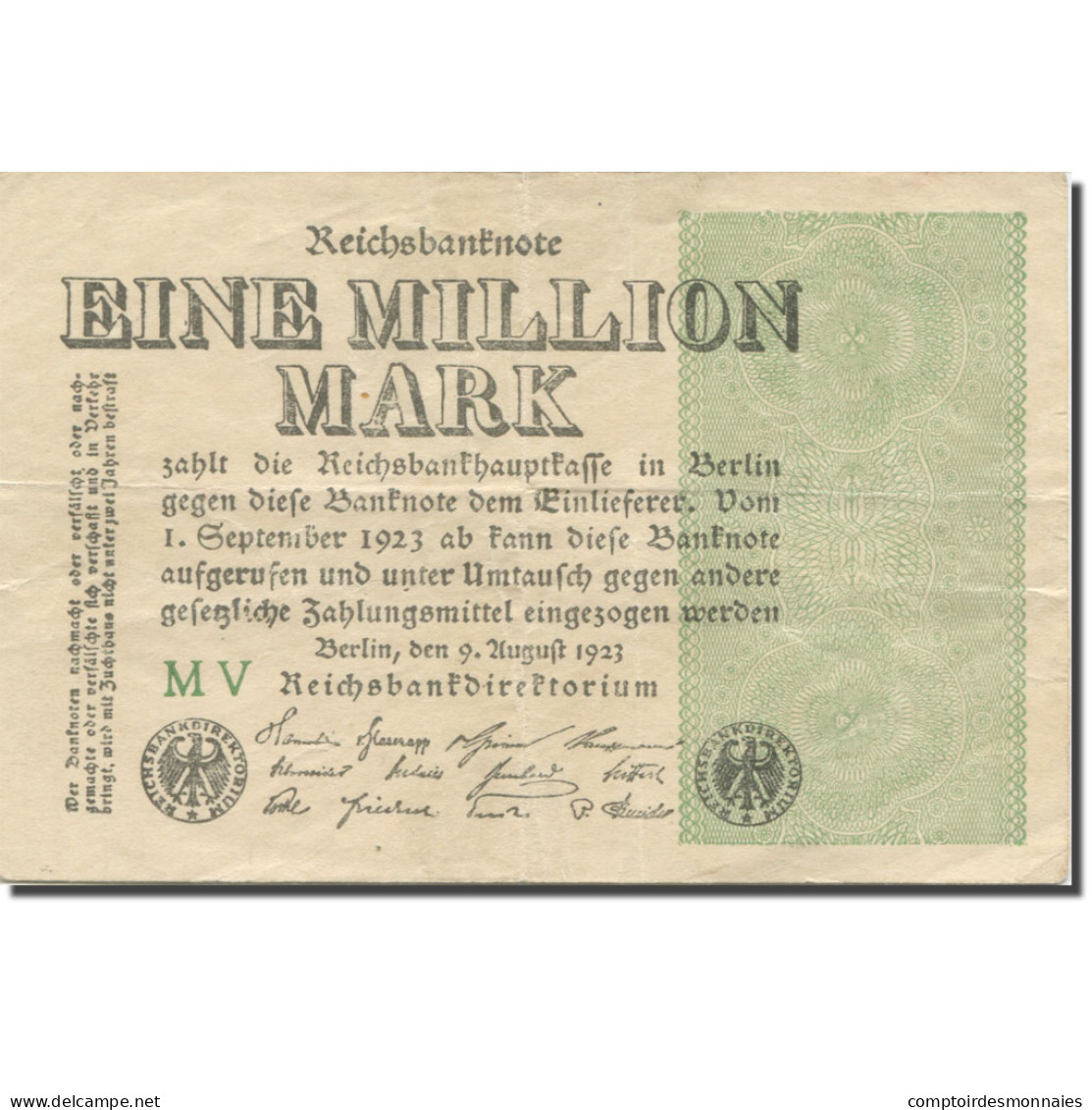 Billet, Allemagne, 1 Million Mark, 1923, 1923-08-09, KM:101, TTB - 1 Mio. Mark